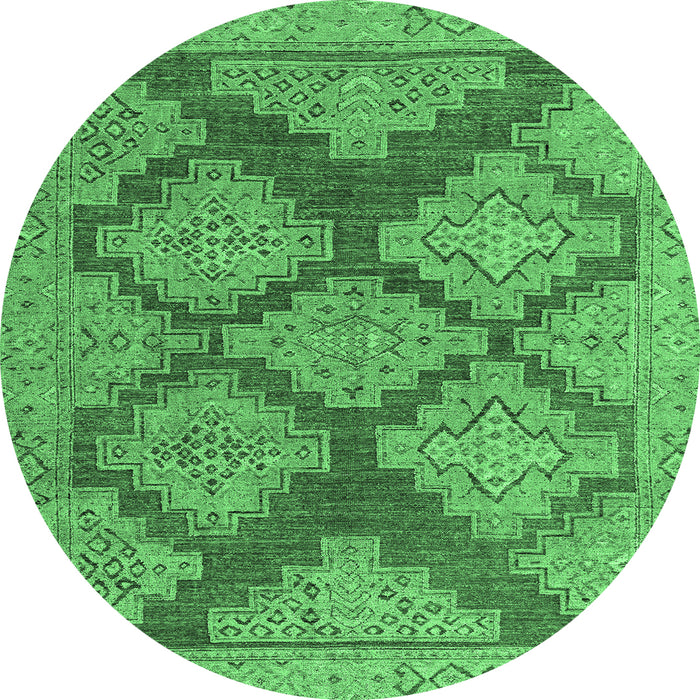 Round Machine Washable Abstract Emerald Green Modern Area Rugs, wshabs4623emgrn