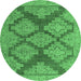 Round Machine Washable Abstract Emerald Green Modern Area Rugs, wshabs4623emgrn