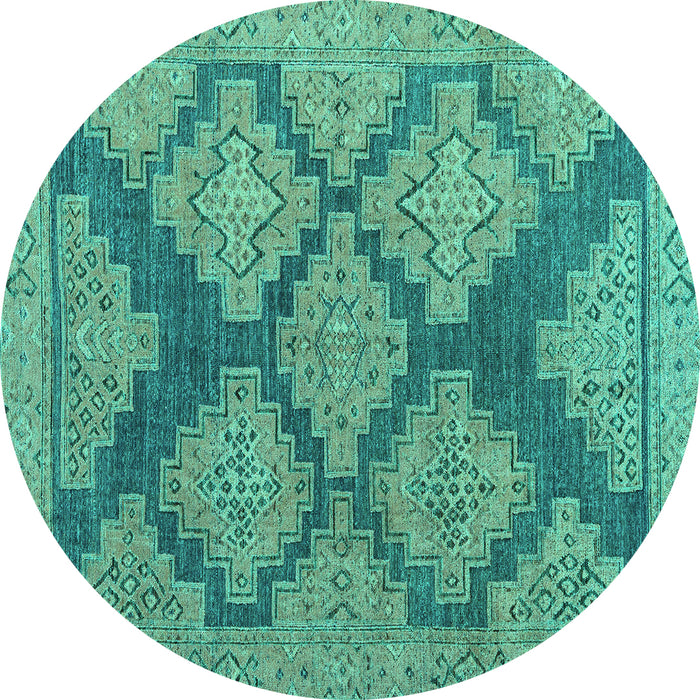 Round Machine Washable Abstract Turquoise Modern Area Rugs, wshabs4623turq