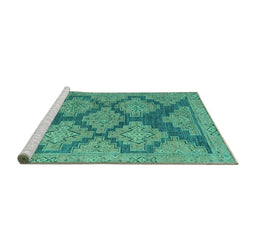 Sideview of Machine Washable Abstract Turquoise Modern Area Rugs, wshabs4623turq