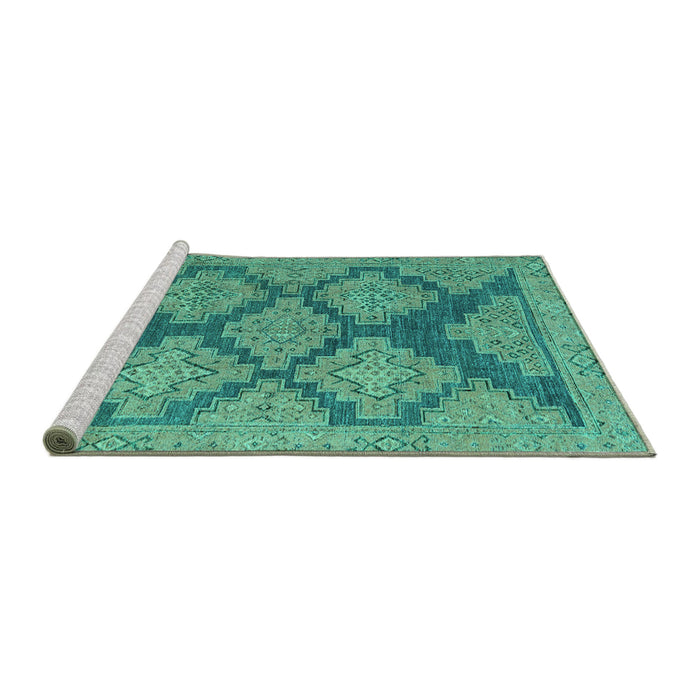 Sideview of Machine Washable Abstract Turquoise Modern Area Rugs, wshabs4623turq