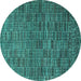 Round Abstract Turquoise Modern Rug, abs4626turq