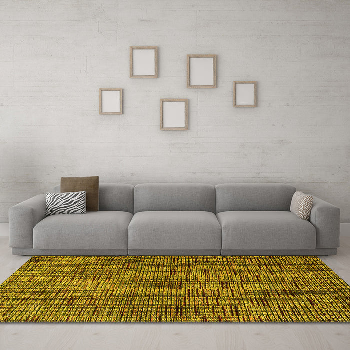 Machine Washable Abstract Yellow Modern Rug in a Living Room, wshabs4626yw