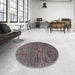 Round Machine Washable Abstract Charcoal Black Rug in a Office, wshabs4626