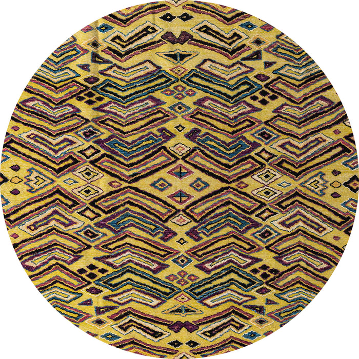 Round Machine Washable Abstract Yellow Rug, wshabs4628