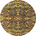 Round Machine Washable Abstract Yellow Rug, wshabs4628