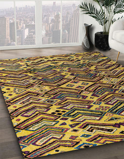 Machine Washable Abstract Yellow Rug in a Family Room, wshabs4628