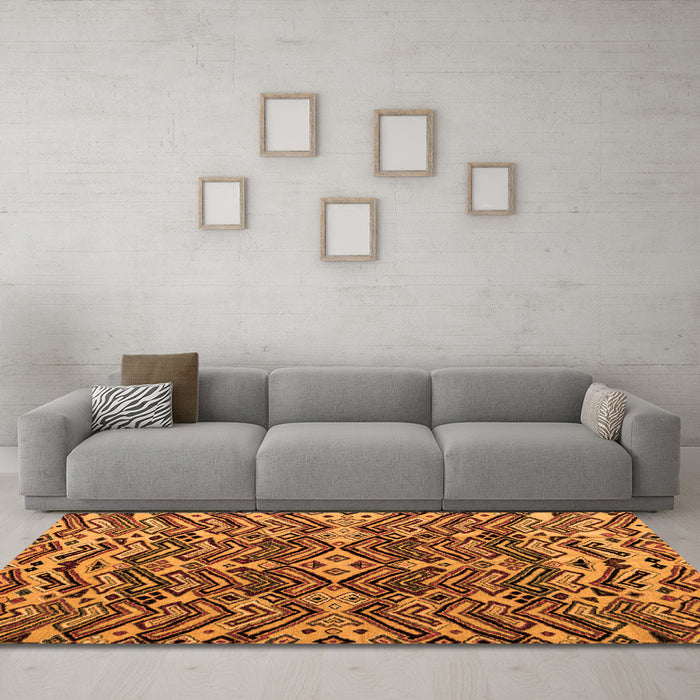 Machine Washable Abstract Orange Modern Area Rugs in a Living Room, wshabs4628org