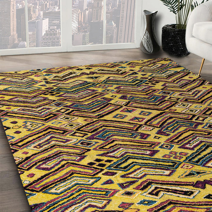 Abstract Yellow Modern Rug in Family Room, abs4628