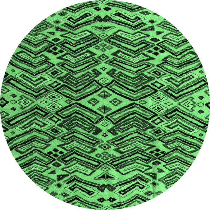 Round Machine Washable Abstract Emerald Green Modern Area Rugs, wshabs4628emgrn