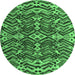 Round Machine Washable Abstract Emerald Green Modern Area Rugs, wshabs4628emgrn