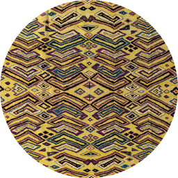 Round Abstract Yellow Modern Rug, abs4628