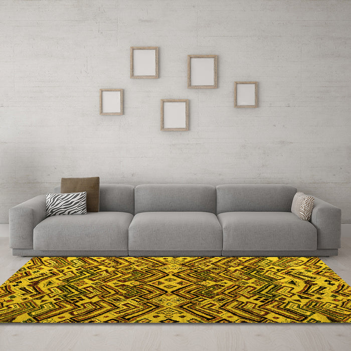 Machine Washable Abstract Yellow Modern Rug in a Living Room, wshabs4628yw