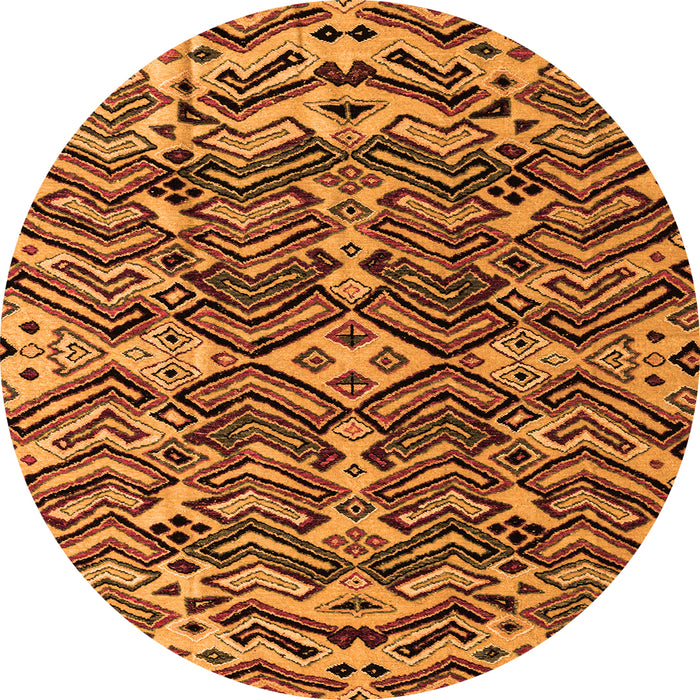 Round Machine Washable Abstract Orange Modern Area Rugs, wshabs4628org