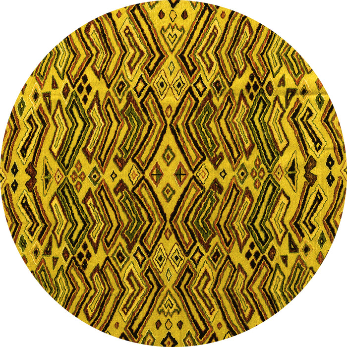 Round Abstract Yellow Modern Rug, abs4628yw