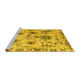 Sideview of Machine Washable Abstract Yellow Modern Rug, wshabs4629yw