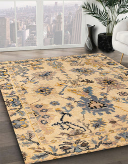 Abstract Dark Gold Brown Modern Rug in Family Room, abs4629