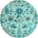 Round Machine Washable Abstract Light Blue Modern Rug, wshabs4629lblu