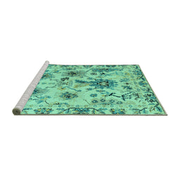 Sideview of Machine Washable Abstract Turquoise Modern Area Rugs, wshabs4629turq