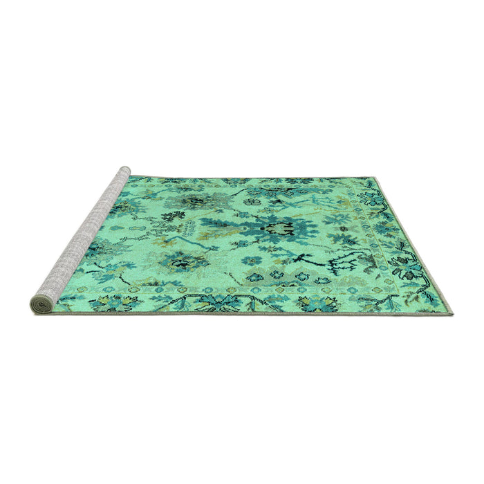 Sideview of Machine Washable Abstract Turquoise Modern Area Rugs, wshabs4629turq