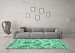 Machine Washable Abstract Turquoise Modern Area Rugs in a Living Room,, wshabs4629turq