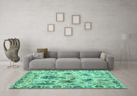 Machine Washable Abstract Turquoise Modern Rug, wshabs4629turq