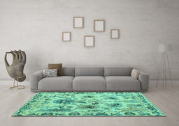 Machine Washable Abstract Turquoise Modern Area Rugs in a Living Room,, wshabs4629turq
