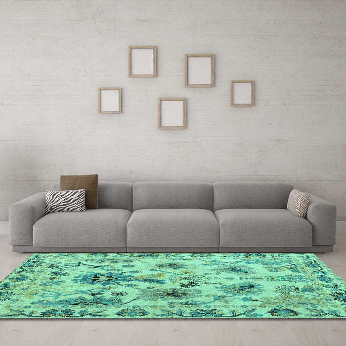 Machine Washable Abstract Turquoise Modern Area Rugs in a Living Room,, wshabs4629turq
