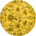 Round Machine Washable Abstract Yellow Modern Rug, wshabs4629yw