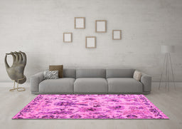 Machine Washable Abstract Pink Modern Rug in a Living Room, wshabs4629pnk