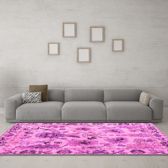 Machine Washable Abstract Pink Modern Rug in a Living Room, wshabs4629pnk