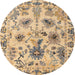 Round Machine Washable Abstract Dark Gold Brown Rug, wshabs4629