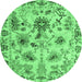 Round Machine Washable Abstract Emerald Green Modern Area Rugs, wshabs4629emgrn