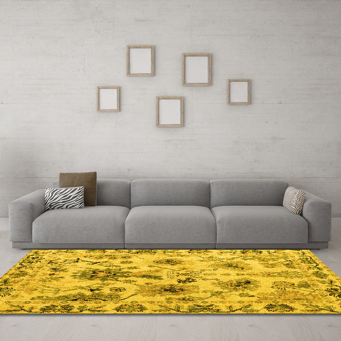 Machine Washable Abstract Yellow Modern Rug in a Living Room, wshabs4629yw