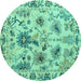 Round Abstract Turquoise Modern Rug, abs4629turq