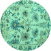 Round Machine Washable Abstract Turquoise Modern Area Rugs, wshabs4629turq