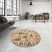 Round Machine Washable Abstract Dark Gold Brown Rug in a Office, wshabs4629