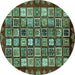 Round Machine Washable Abstract Turquoise Modern Area Rugs, wshabs462turq