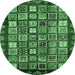 Round Machine Washable Abstract Emerald Green Modern Area Rugs, wshabs462emgrn