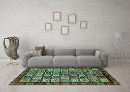 Machine Washable Abstract Turquoise Modern Area Rugs in a Living Room,, wshabs462turq