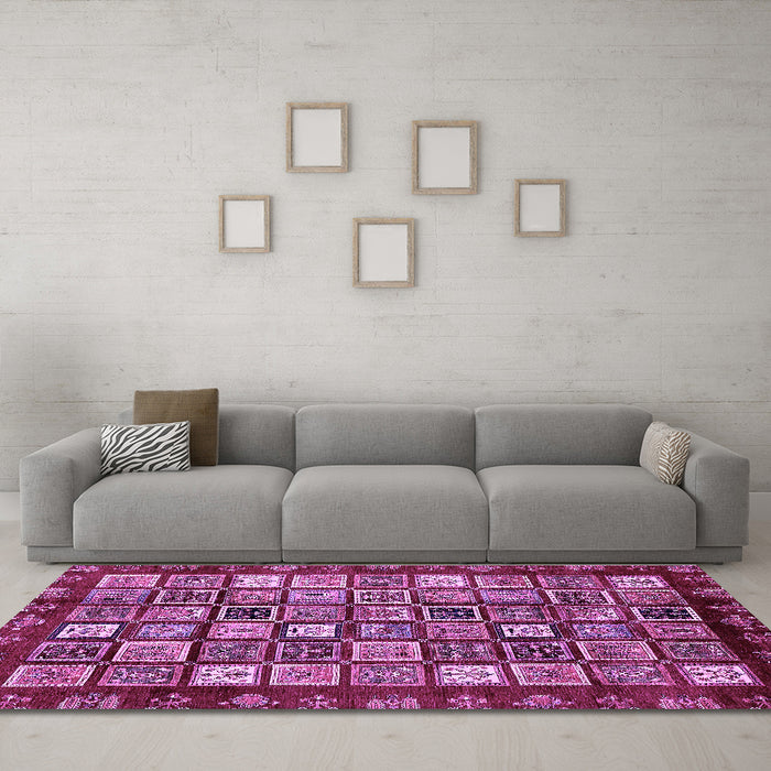 Machine Washable Abstract Purple Modern Area Rugs in a Living Room, wshabs462pur