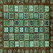 Square Machine Washable Abstract Turquoise Modern Area Rugs, wshabs462turq