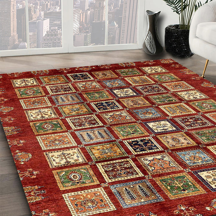 Abstract Red Modern Rug in Family Room, abs462