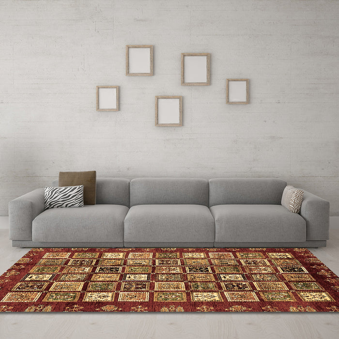 Machine Washable Abstract Brown Modern Rug in a Living Room,, wshabs462brn