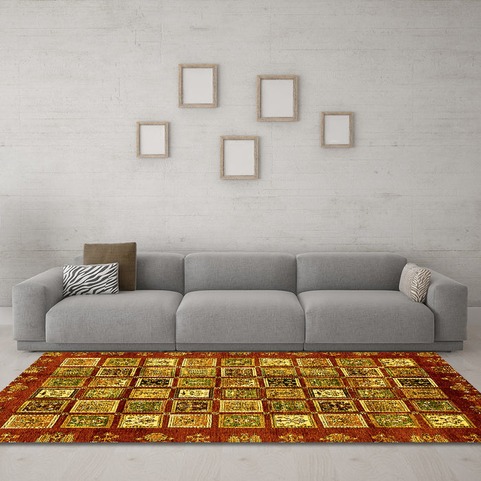 Machine Washable Abstract Yellow Modern Rug in a Living Room, wshabs462yw