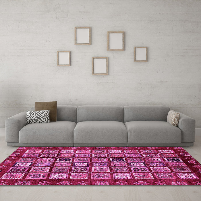 Machine Washable Abstract Pink Modern Rug in a Living Room, wshabs462pnk