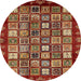 Round Machine Washable Abstract Tomato Red Rug, wshabs462