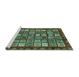 Sideview of Machine Washable Abstract Turquoise Modern Area Rugs, wshabs462turq