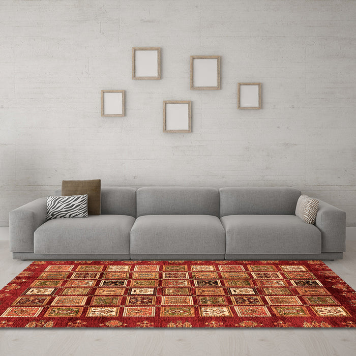 Machine Washable Abstract Orange Modern Area Rugs in a Living Room, wshabs462org