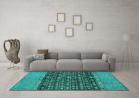 Machine Washable Abstract Turquoise Modern Rug, wshabs4630turq